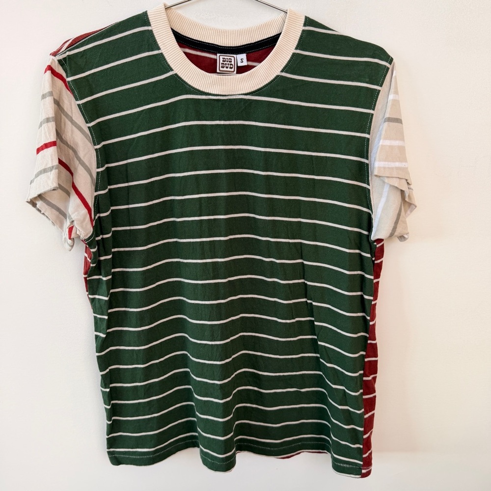 Big Bud Press Green and Red Striped Short Sleeve Tee